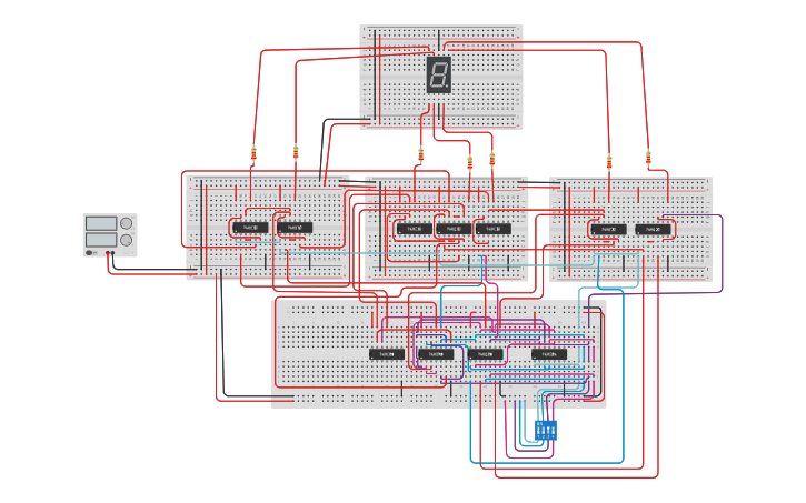 Circuit design BCD to 7 segment display - Tinkercad