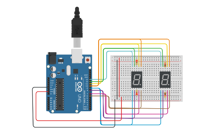 Circuit design Copy of 7-segment LED display - Tinkercad