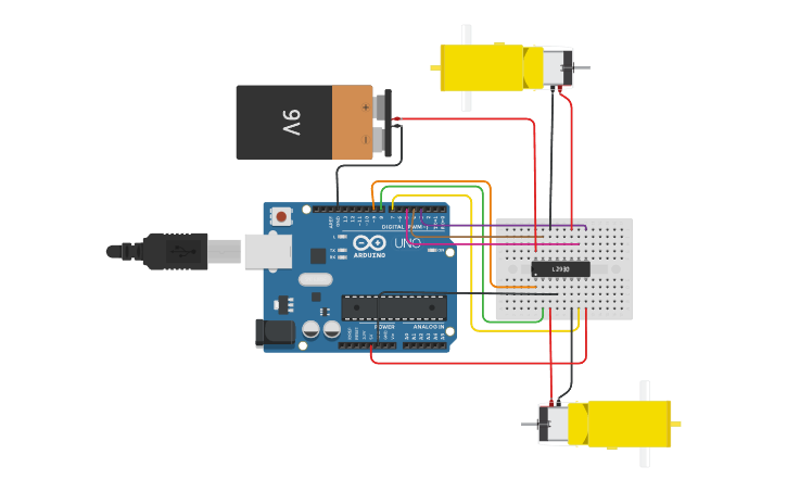 Circuit design H-bridge motor driver - Tinkercad