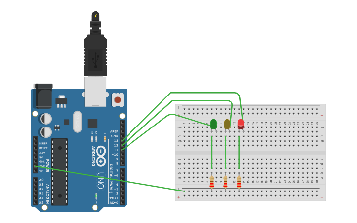 Circuit design Blinking lights character input - Tinkercad