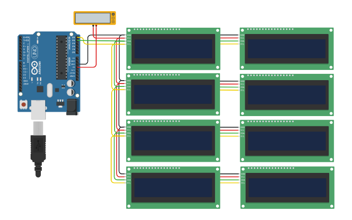 Circuit design 8 LCD I2C - Tinkercad