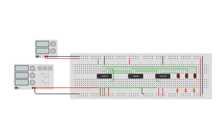 Circuit design 3 bit synchronous UP counter - Tinkercad