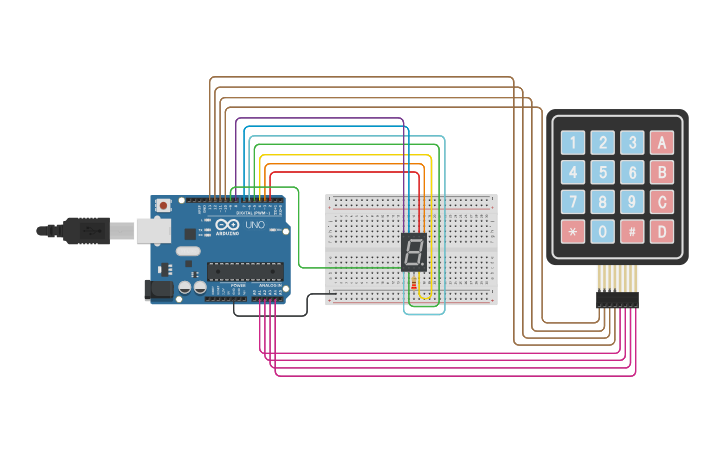 Circuit design 7 Segment + KeyPad - Tinkercad