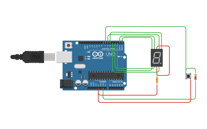 Circuit design 7 Segment display - Tinkercad