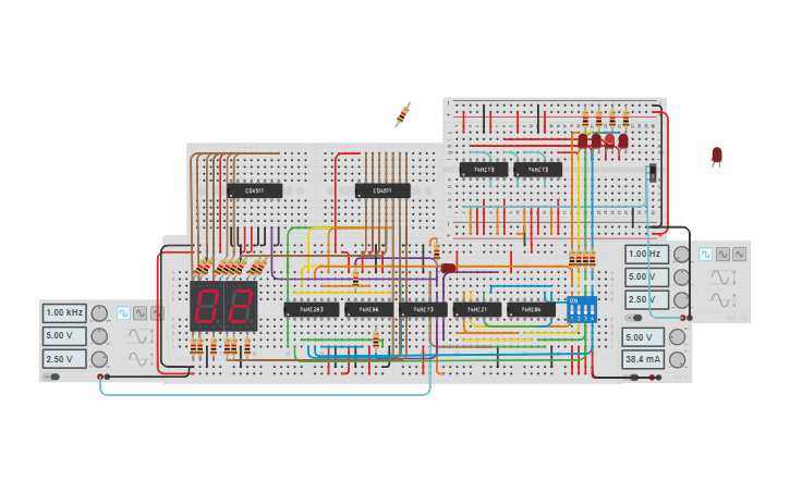 Circuit design 4 bit counter - Tinkercad