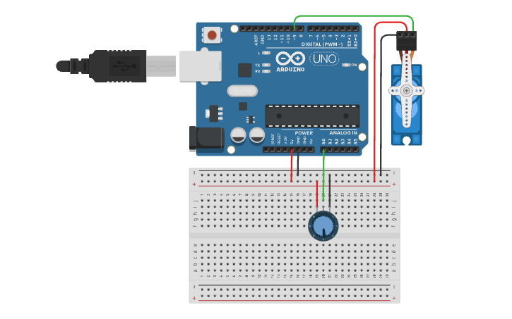 Circuit design Controlling Servo with Potentiometer - Tinkercad