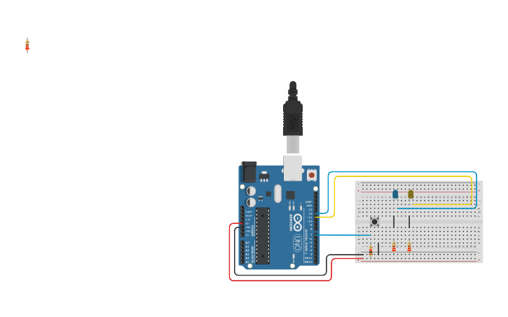 Circuit design luces LED con un pulsador. - Tinkercad