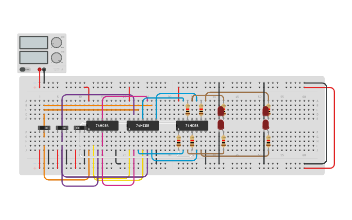 Circuit design 4x2 Decoder - Tinkercad