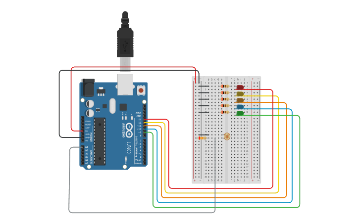 Circuit design Leds con fotoresistencia - Tinkercad
