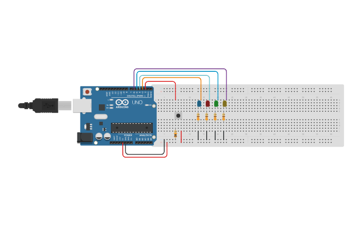 Circuit design controlling LED using while loop - Tinkercad