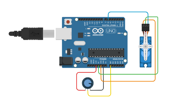 Circuit design CONTROLLING SERVO MOTOR WITH potentiometer BLOCK CODE ...