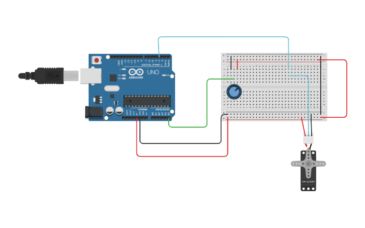 Circuit design servo and potentiometer - Tinkercad