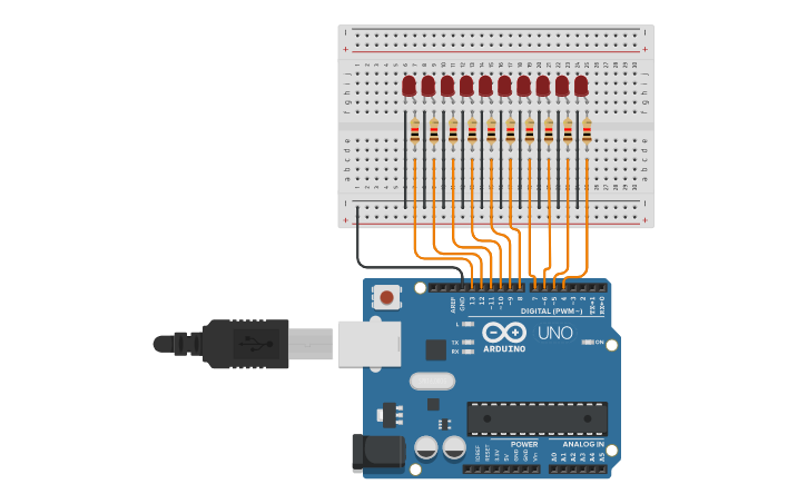 Circuit design Knight Rider - Tinkercad