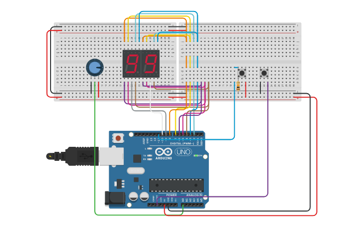Circuit design Copy of Countdown timer - Tinkercad