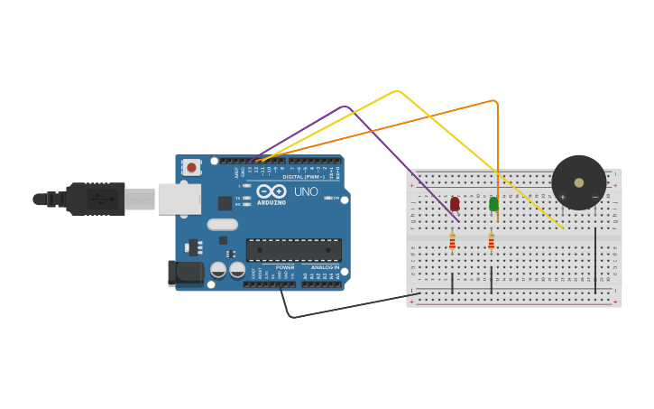 Circuit design Semàfor de vianants amb brunzidor - Tinkercad