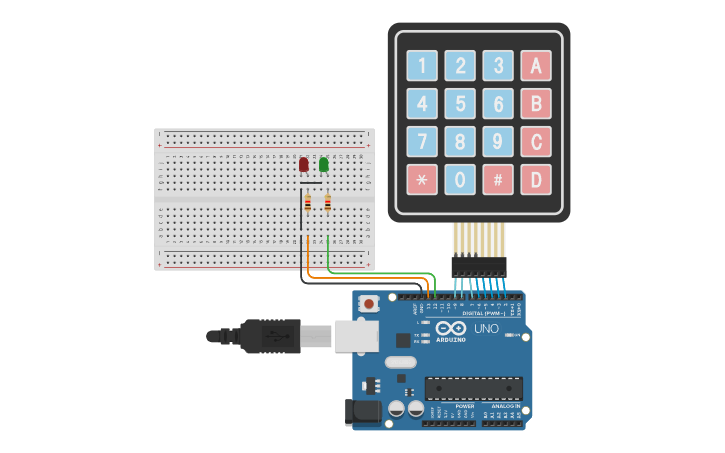 4x4 Passcode Circuit design Keypad 4x4 Password check - Tinkercad