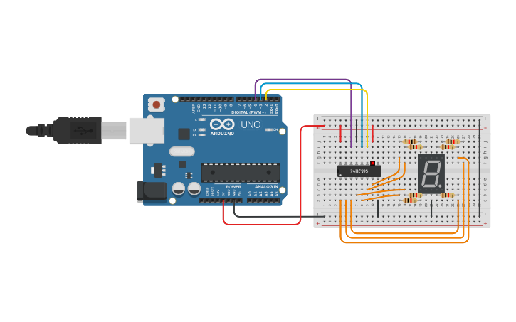 Circuit design 7 Segment Display with 74HC595 - Tinkercad