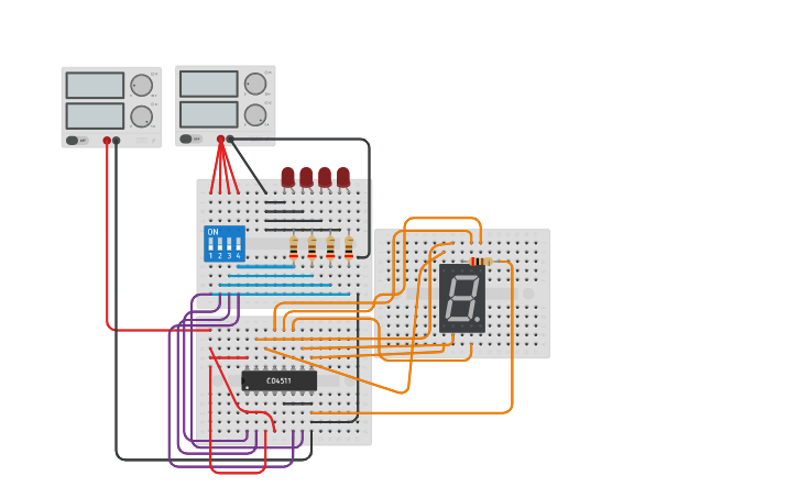 Circuit design BCD to 7 Segment Decoder - Tinkercad