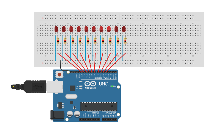 Circuit design LED Chase Effect - Tinkercad