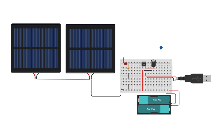 Circuit design solar based mobile charger - Tinkercad