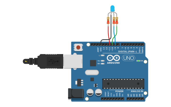 Circuit design RGB LED (Blocks) - Tinkercad