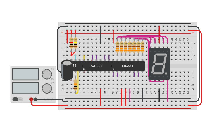 Circuit design BCD 7 Segment Binary counter - Tinkercad