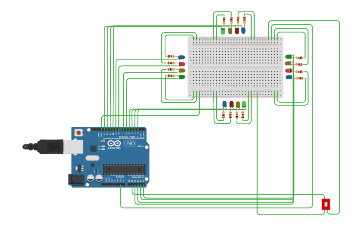 Circuit design 4-way Traffic Light Controller - Tinkercad