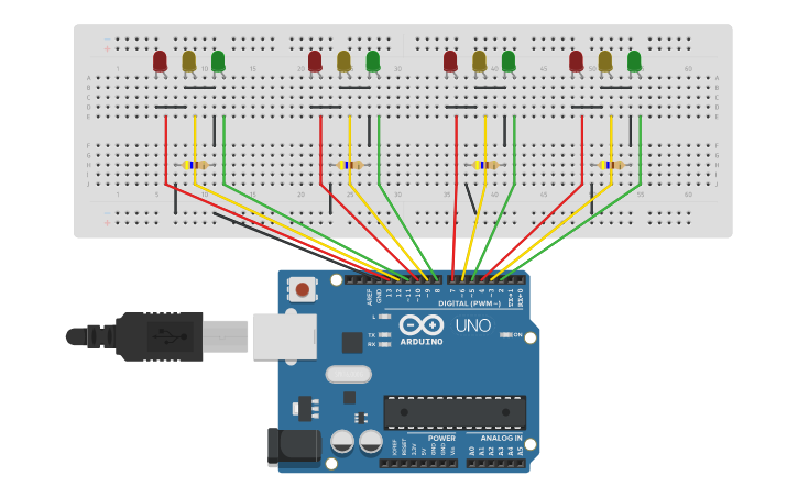 Circuit design Semaforo con arduino - Tinkercad