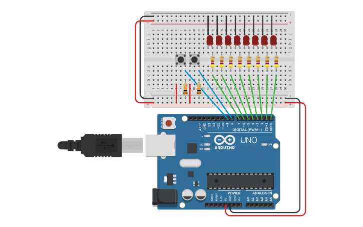 Circuit design 3.2 Blinking LEDs - Tinkercad