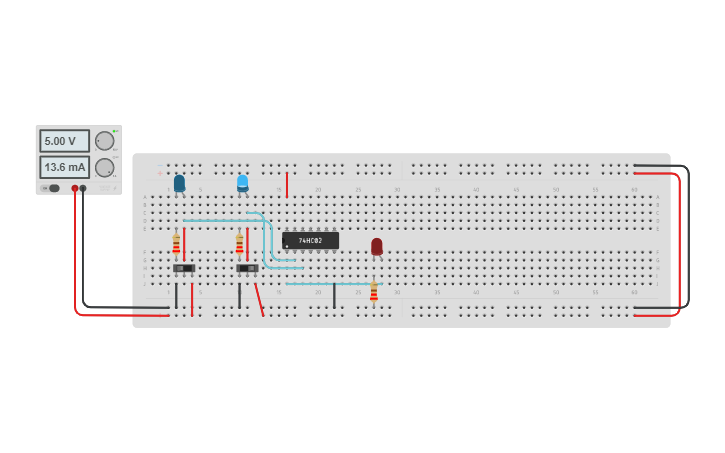 Circuit design 74HC02 NOR - Tinkercad