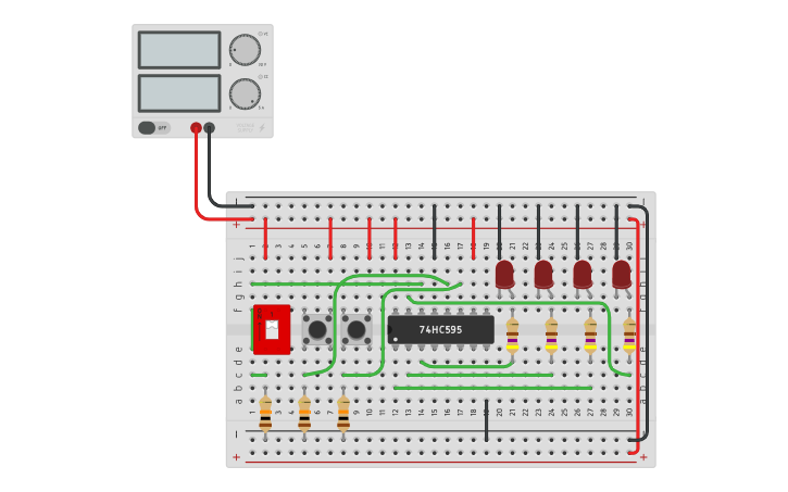 Circuit design Logic simulator Shift register - Tinkercad