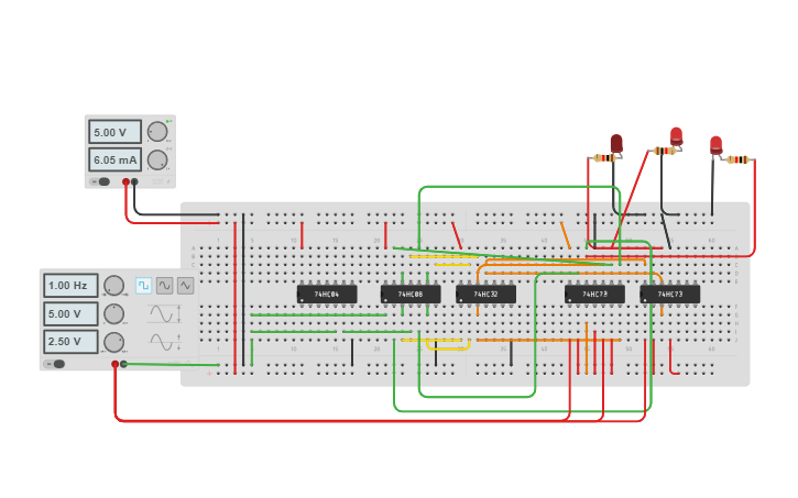 Circuit design 3 bit up down counter Using JK flip flop - Tinkercad