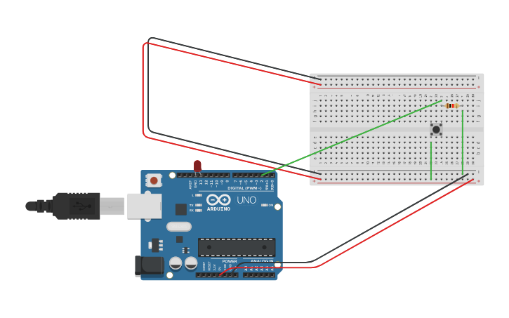 Circuit design blink led by switch - Tinkercad