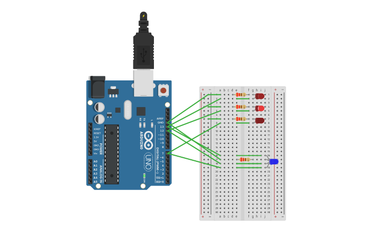 Circuit design LED RGB - Tinkercad