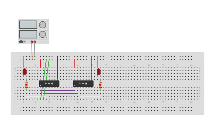 Circuit design half adder - Tinkercad