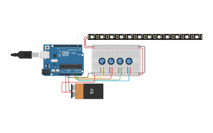 Circuit design tira led RGB - Tinkercad