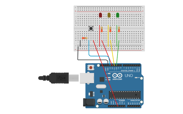 Circuit design led + button - Tinkercad