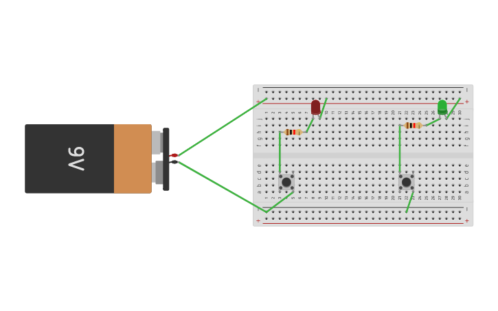 Circuit design 2 led y pulsadores - Tinkercad