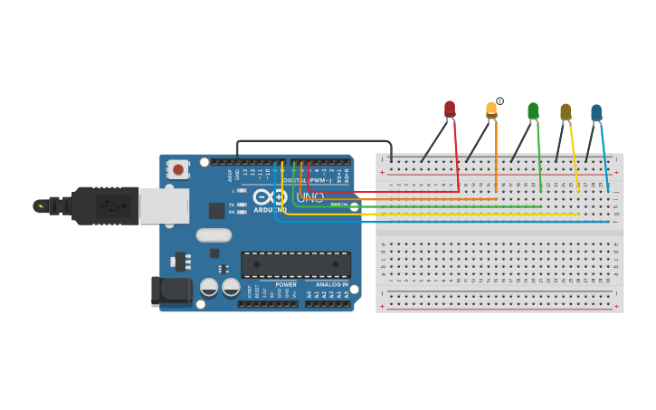 Circuit design LED 5 - Tinkercad