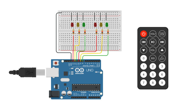 Circuit design Traffic light controller - Tinkercad