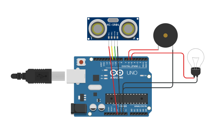 Circuit design Automated bell and light - Tinkercad