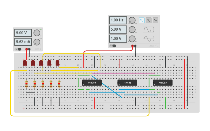 Circuit design MOD-24 using IC7493 - Tinkercad