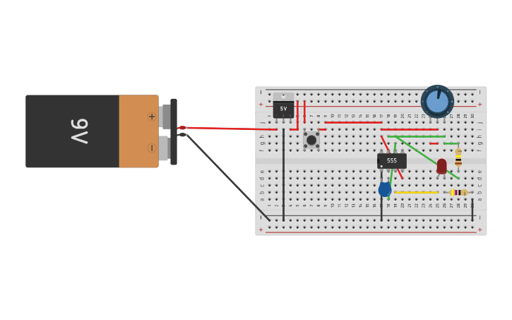 Circuit design Blinking LED using 555 - Tinkercad