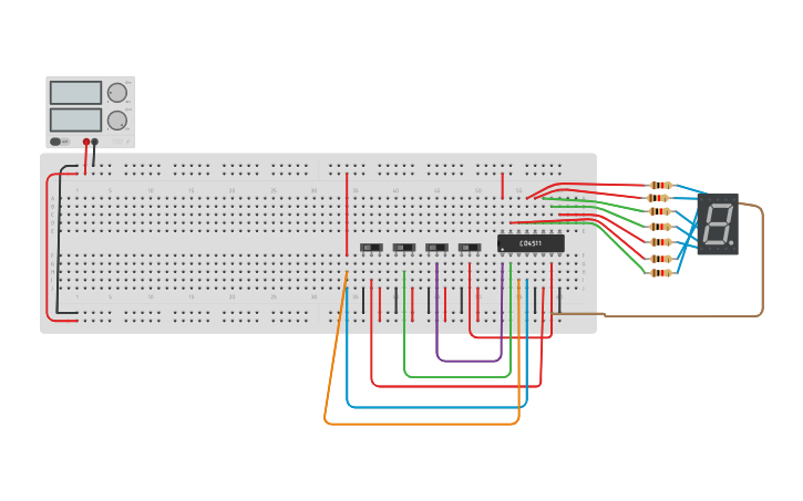 Circuit design binary to Decimal converter - Tinkercad