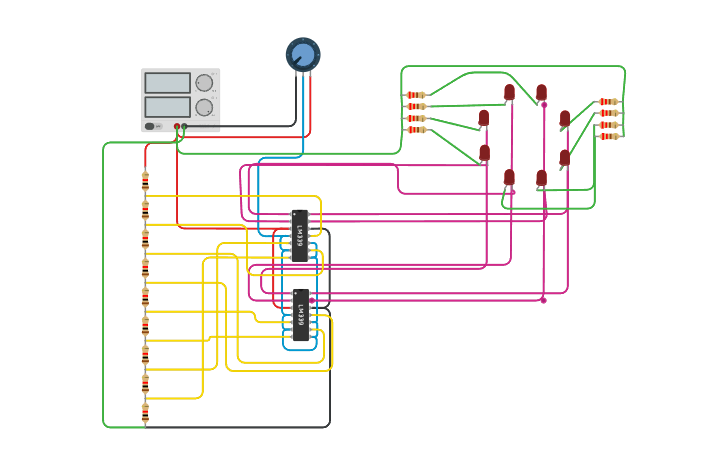 Circuit design Sequential lights in a ring - Tinkercad