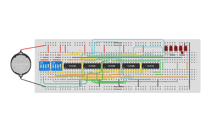 Circuit design 4 Bit Ripple Carry Adder - Tinkercad