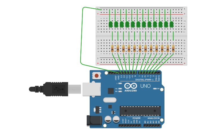 Circuit design Running LED - Tinkercad
