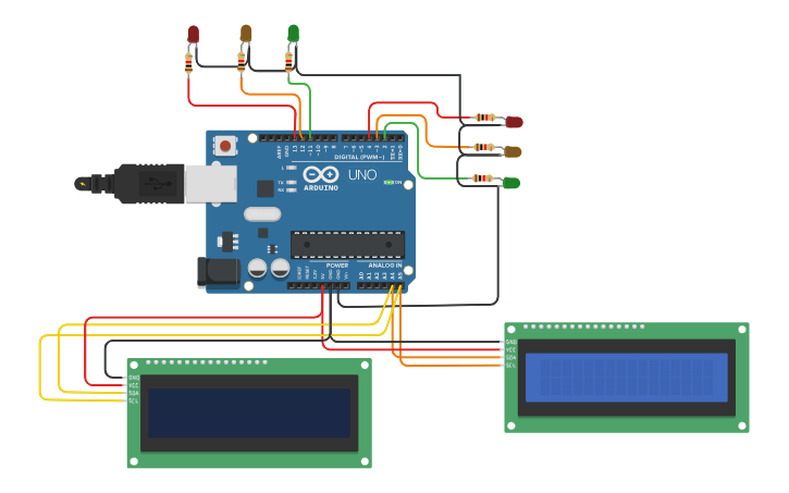 Circuit design Two way Traffic light system - Tinkercad
