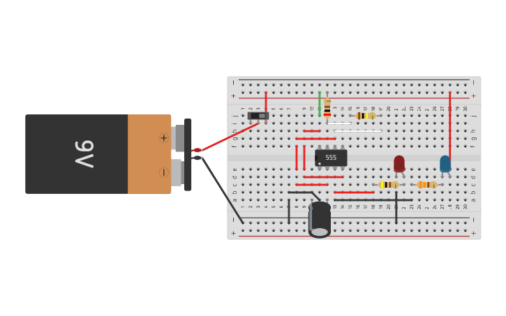 Circuit design 555 timer blinking lights - Tinkercad