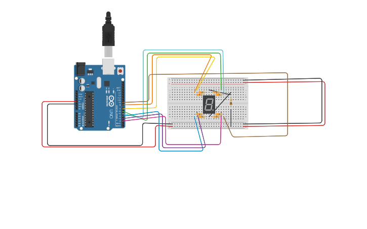 Circuit design 7 segment led - Tinkercad
